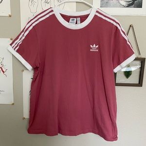 Adidas pink 3-stripe Tee